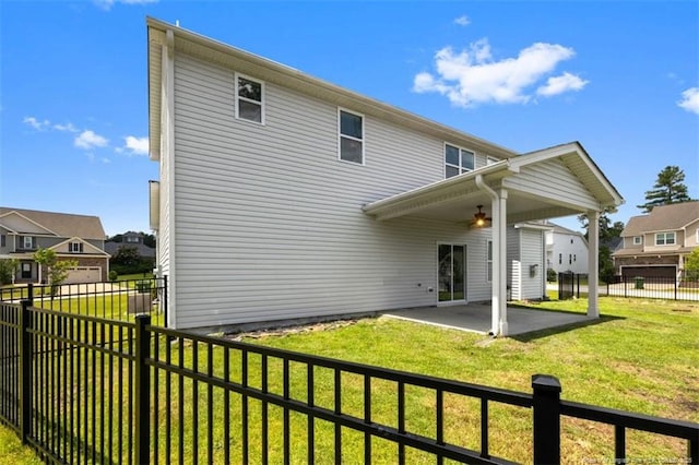 17 Tanawha Ct, Spring Lake, NC 28390 - back of property with a ceiling fan, a patio, a fenced backyard, and a residential view