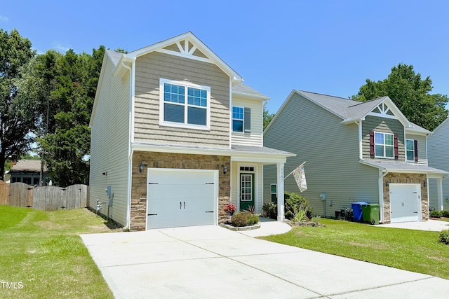 516 Smithridge Way, Fuquay Varina, NC 27526 - craftsman-style home featuring stone siding, an attached garage, and driveway