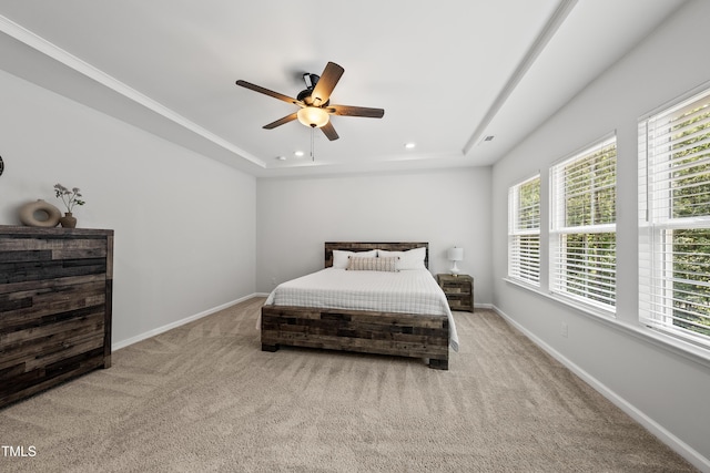 1705 Pointe Xing, Apex, NC 27523 - bedroom featuring a raised ceiling, carpet, recessed lighting, and ceiling fan
