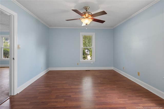 3464 Mcchoen Dr, Fayetteville, NC 28311 - spare room featuring a ceiling fan, ornamental molding, and wood finished floors
