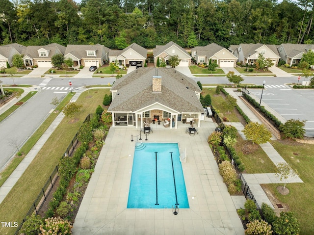 1372 Prevenient Dr, Wake Forest, NC 27587 - outdoor pool featuring a patio area and a residential view