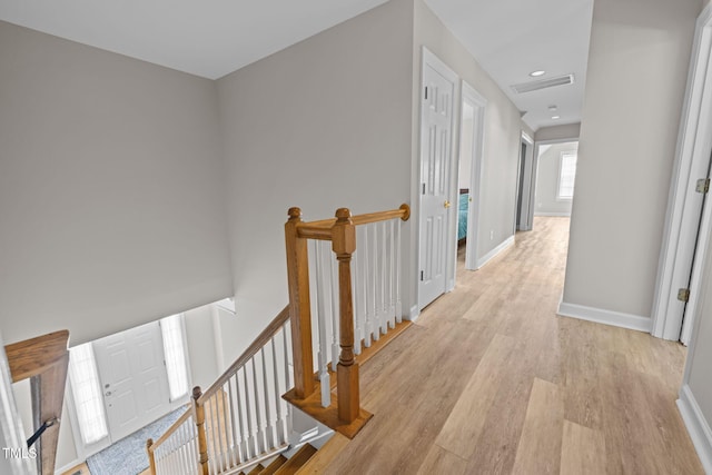 1802 Abby Knoll Dr, Apex, NC 27502 - hall featuring an upstairs landing, light wood finished floors, and recessed lighting