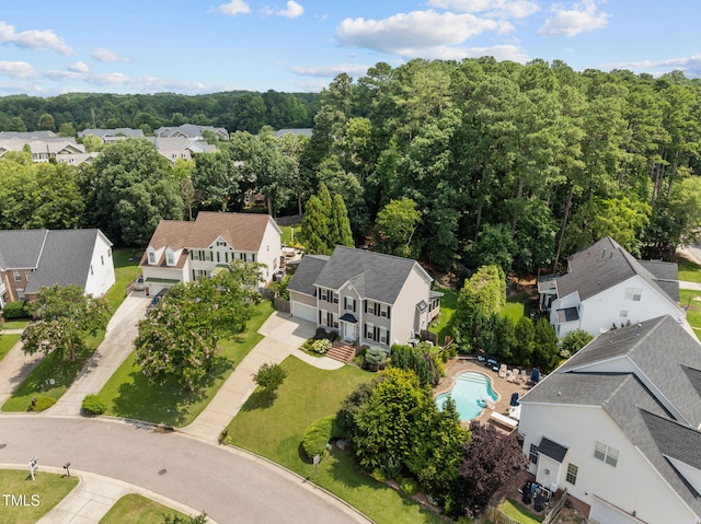 1802 Abby Knoll Dr, Apex, NC 27502 - aerial perspective of suburban area featuring a pool