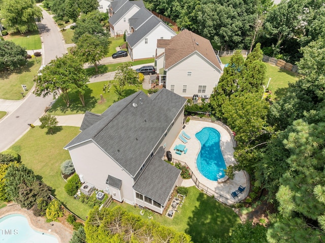 1802 Abby Knoll Dr, Apex, NC 27502 - drone / aerial view of a pool area and a tree filled landscape