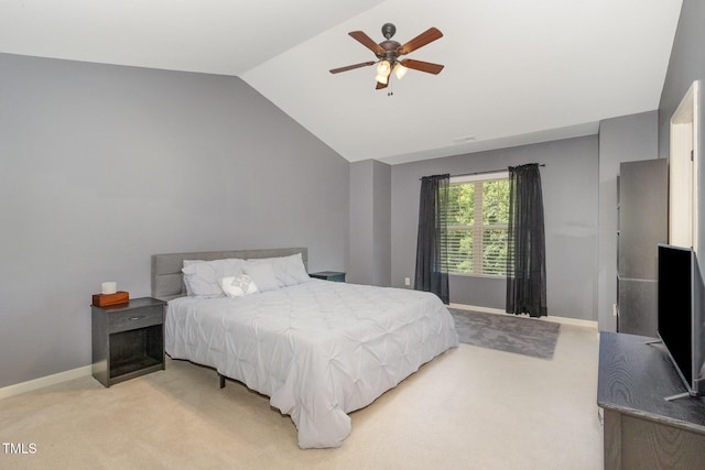 118 Truss Way, Durham, NC 27704 - bedroom with vaulted ceiling, light carpet, and ceiling fan