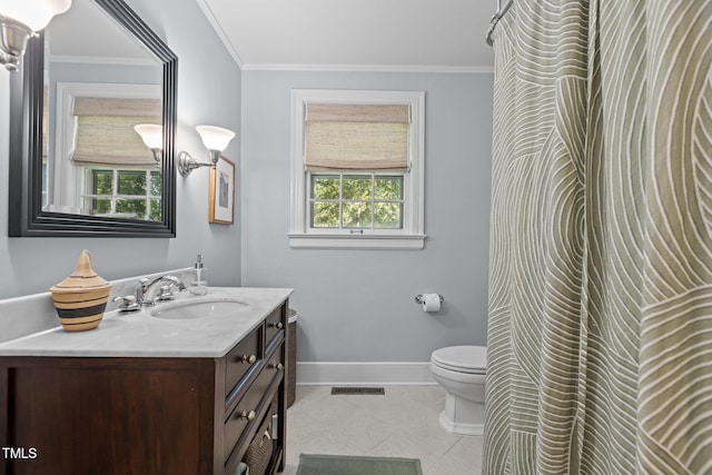 2706 Stuart Dr, Durham, NC 27707 - full bath featuring vanity, tile patterned floors, crown molding, and curtained shower