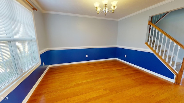 14 Gloucester Ct, Cameron, NC 28326 - unfurnished room featuring wood finished floors, a chandelier, crown molding, and stairs