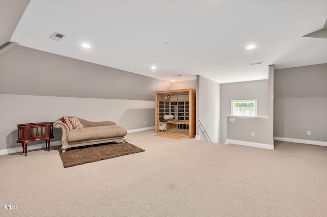 12452 Richmond Run Dr, Raleigh, NC 27614 - sitting room featuring light colored carpet, lofted ceiling, recessed lighting, and an upstairs landing
