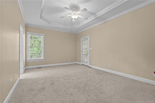 85 Shining Water Ln, Spring Lake, NC 28390 - unfurnished room with a raised ceiling, ceiling fan, carpet floors, and ornamental molding