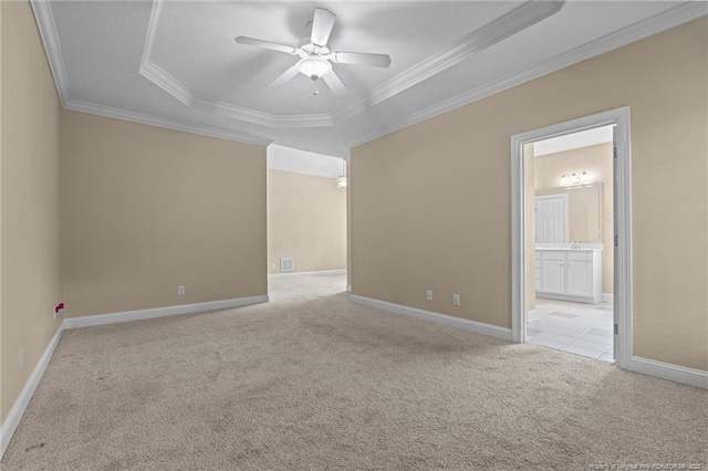 85 Shining Water Ln, Spring Lake, NC 28390 - carpeted spare room with a raised ceiling, crown molding, and ceiling fan