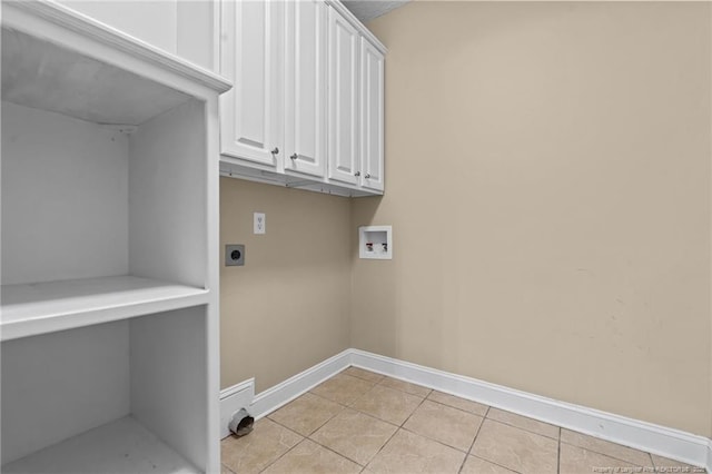 85 Shining Water Ln, Spring Lake, NC 28390 - laundry area with hookup for an electric dryer, washer hookup, light tile patterned floors, and cabinet space