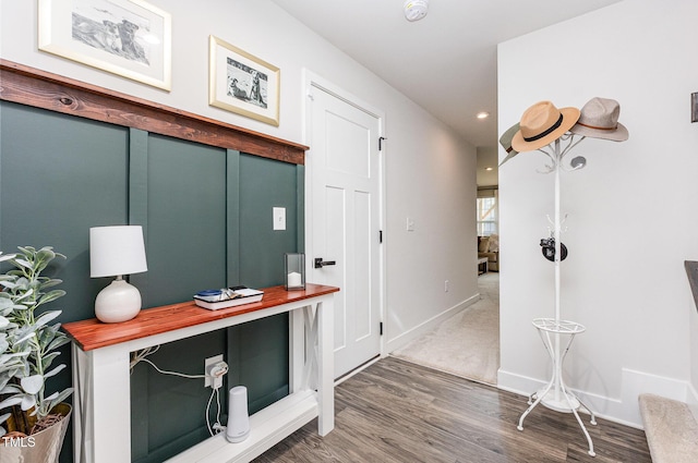 235 Misty Pike Dr, Raleigh, NC 27603 - corridor with wood finished floors and recessed lighting