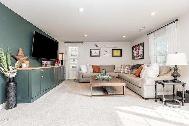 235 Misty Pike Dr, Raleigh, NC 27603 - living area featuring light colored carpet and recessed lighting