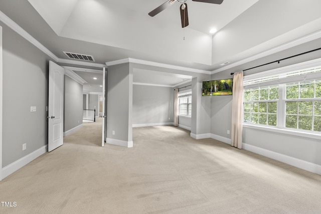 7112 Hasentree Way, Wake Forest, NC 27587 - unfurnished room with a ceiling fan, light colored carpet, crown molding, and recessed lighting