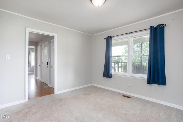 3542 Anderson Valley Rd, Mcleansville, NC 27301 - carpeted empty room featuring ornamental molding and wood walls