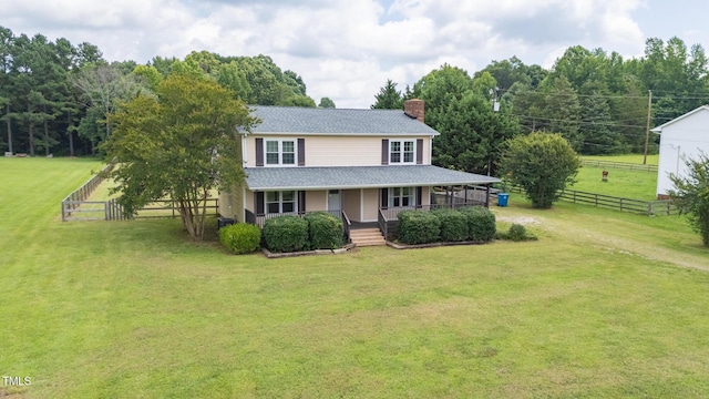 3542 Anderson Valley Rd, Mcleansville, NC 27301 - farmhouse featuring a porch, a chimney, and a shingled roof