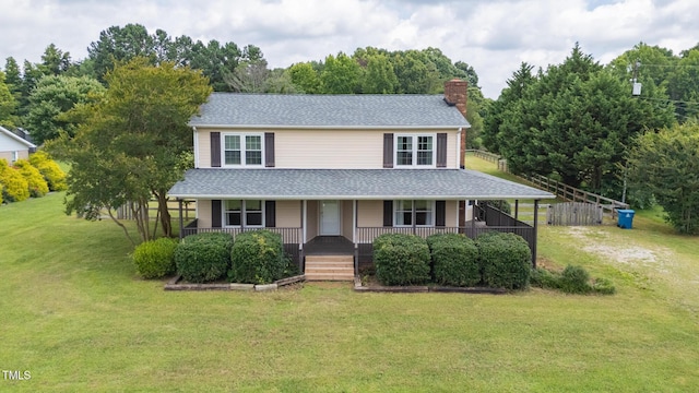 3542 Anderson Valley Rd, Mcleansville, NC 27301 - farmhouse-style home featuring a chimney, a porch, a front yard, and a shingled roof