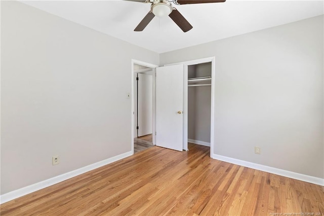 3810 David St, Fayetteville, NC 28304 - unfurnished bedroom featuring light wood finished floors, a closet, and a ceiling fan