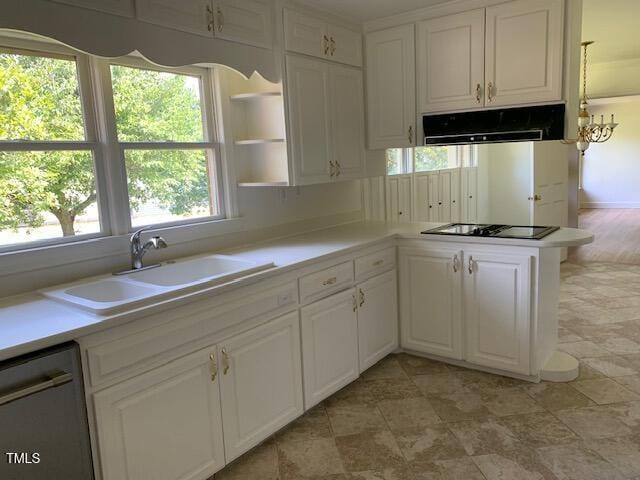 1003 Summerville Mamers Rd, Lillington, NC 27546 - kitchen featuring under cabinet range hood, dishwasher, light countertops, and white cabinets