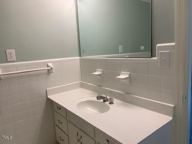 1003 Summerville Mamers Rd, Lillington, NC 27546 - bathroom featuring vanity, tile walls, and a wainscoted wall