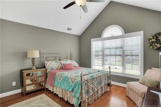 2825 Sand Trap Ln, Hope Mills, NC 28348 - bedroom featuring wood finished floors, lofted ceiling, and ceiling fan