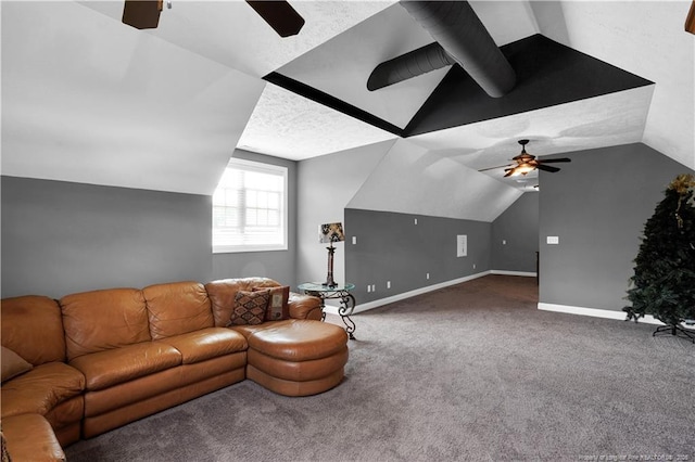 2825 Sand Trap Ln, Hope Mills, NC 28348 - carpeted living area with a ceiling fan and lofted ceiling