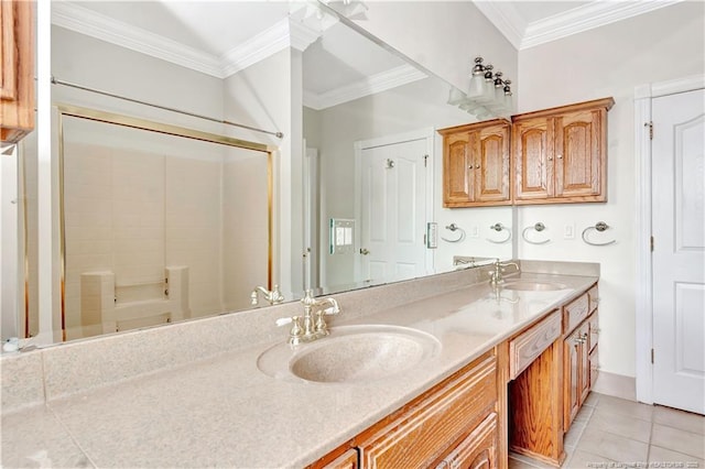 1190 Mckeller Rd, Fairmont, NC 28340 - full bath featuring double vanity, ornamental molding, and tile patterned floors