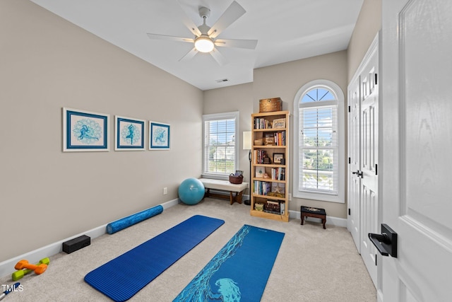 12510 Megan Hill Ct, Raleigh, NC 27614 - exercise area with carpet flooring and a ceiling fan