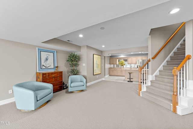12510 Megan Hill Ct, Raleigh, NC 27614 - sitting room featuring light carpet, recessed lighting, and stairway