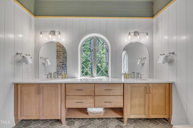 2203 Meadowcreek Dr, Durham, NC 27705 - bathroom featuring double vanity and tile patterned flooring