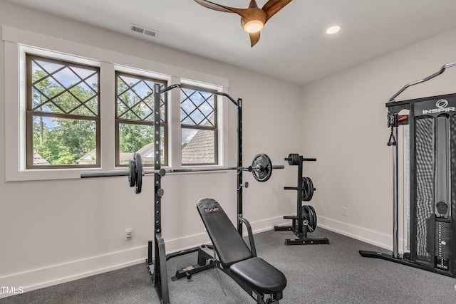 2203 Meadowcreek Dr, Durham, NC 27705 - workout room with healthy amount of natural light, recessed lighting, and ceiling fan