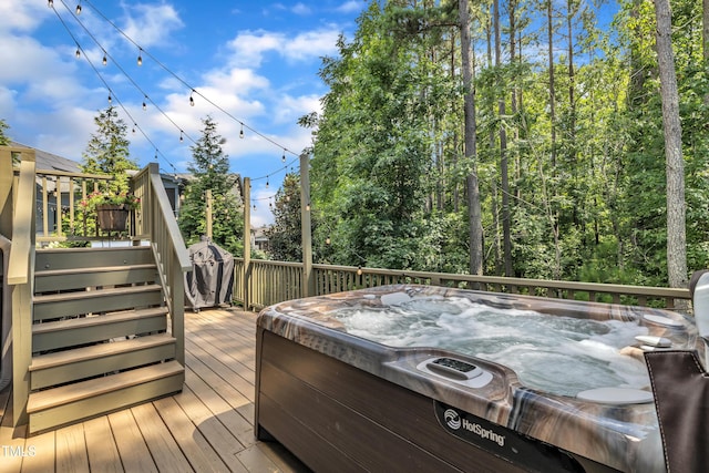 2203 Meadowcreek Dr, Durham, NC 27705 - wooden deck with a hot tub and stairway