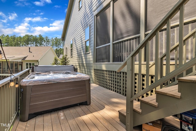 2203 Meadowcreek Dr, Durham, NC 27705 - deck with a hot tub and stairs