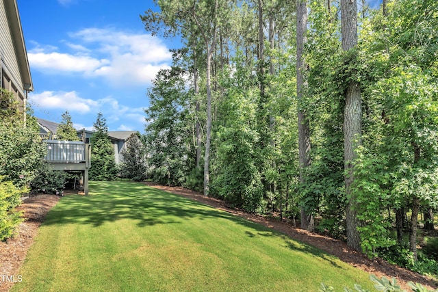 2203 Meadowcreek Dr, Durham, NC 27705 - view of green lawn featuring a wooden deck