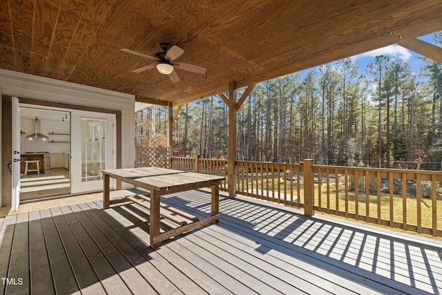 7815 Dodsons Crossroads, Hillsborough, NC 27278 - wooden terrace featuring ceiling fan and outdoor dining space