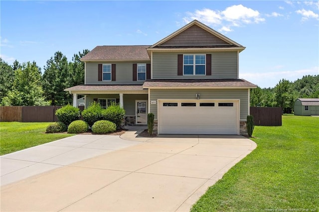 6204 Yorkie Ct, Stedman, NC 28391 - craftsman-style house with an attached garage, concrete driveway, a porch, and stone siding