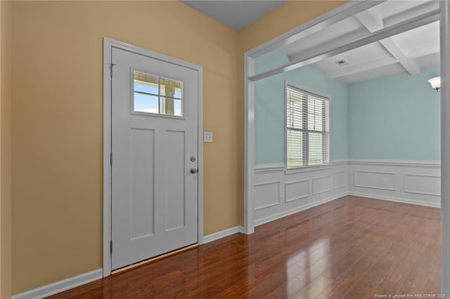 6204 Yorkie Ct, Stedman, NC 28391 - foyer with plenty of natural light, wood finished floors, beam ceiling, wainscoting, and coffered ceiling