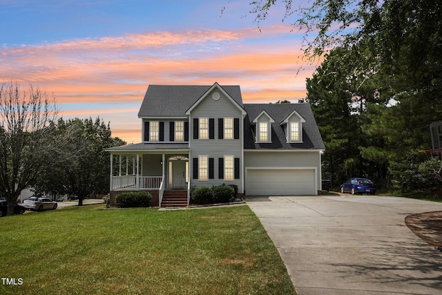 683 Castleberry Rd, Clayton, NC 27527 - view of front of property featuring a porch, concrete driveway, a lawn, and roof with shingles