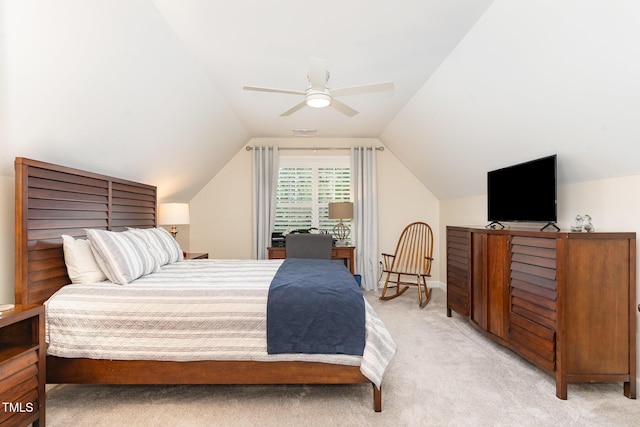 5030 Homeplace Dr, Apex, NC 27539 - bedroom with vaulted ceiling, light colored carpet, and ceiling fan