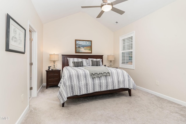 5030 Homeplace Dr, Apex, NC 27539 - bedroom with lofted ceiling, light colored carpet, and ceiling fan