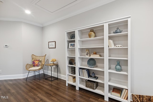 669 Fallon Grove Way, Raleigh, NC 27608 - sitting room with crown molding, dark wood-style floors, and recessed lighting