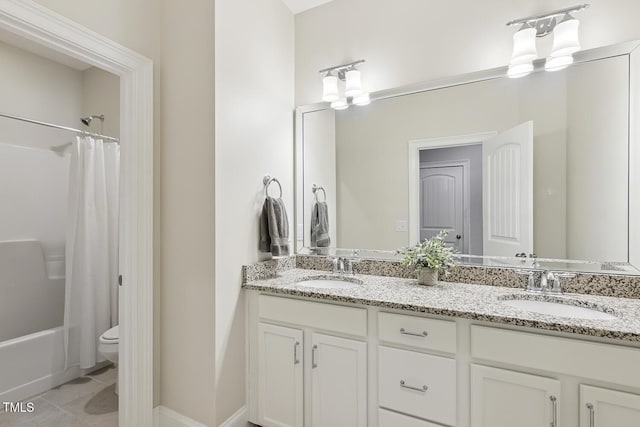 669 Fallon Grove Way, Raleigh, NC 27608 - bathroom with double vanity, shower / bath combination with curtain, and tile patterned flooring
