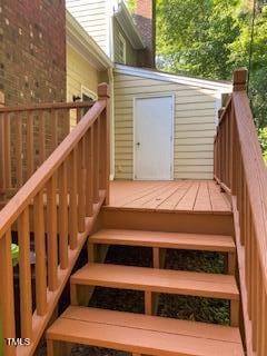 8331 Wycombe Ln, Raleigh, NC 27615 - wooden terrace featuring stairway