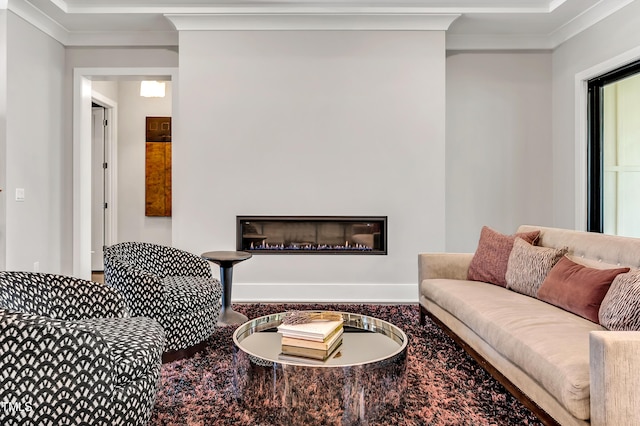 5040 Shakori Trl, Durham, NC 27707 - living room with crown molding and a glass covered fireplace