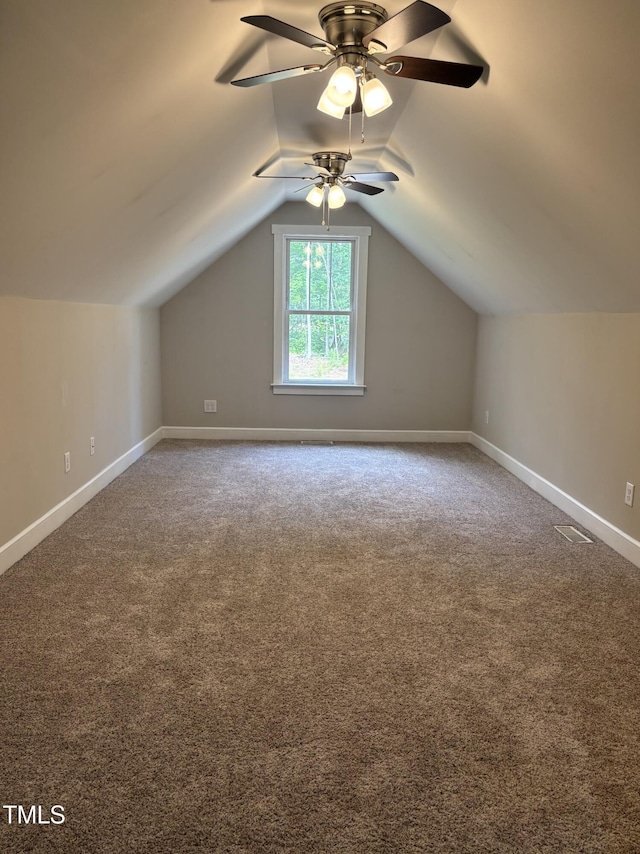 1119 Sagamore Dr, Louisburg, NC 27549 - bonus room with a ceiling fan, carpet, and vaulted ceiling