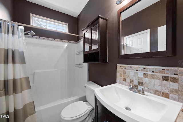 241 Commons Dr, Holly Springs, NC 27540 - bathroom with vanity, shower / bath combination with curtain, and tasteful backsplash
