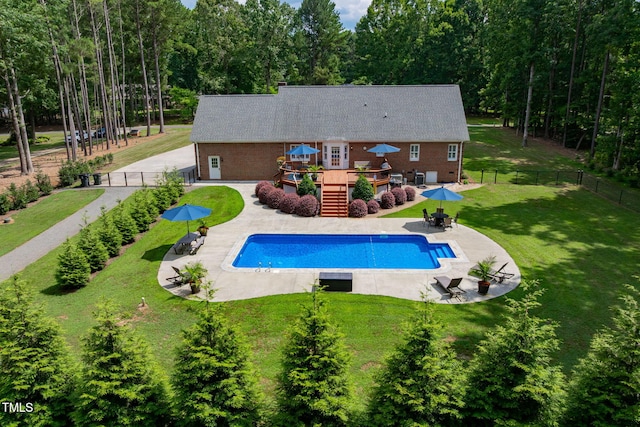 4135 Somerset Dr, Oxford, NC 27565 - view of pool featuring a wooden deck, stairs, a fenced backyard, and a patio