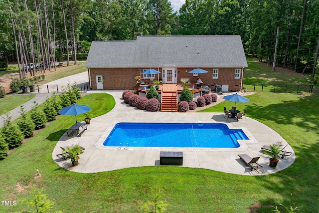 4135 Somerset Dr, Oxford, NC 27565 - view of swimming pool with a wooden deck, stairs, a patio area, and outdoor dining area