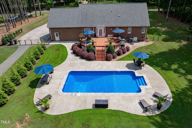 4135 Somerset Dr, Oxford, NC 27565 - view of swimming pool with a deck, stairway, a patio, and outdoor dining area