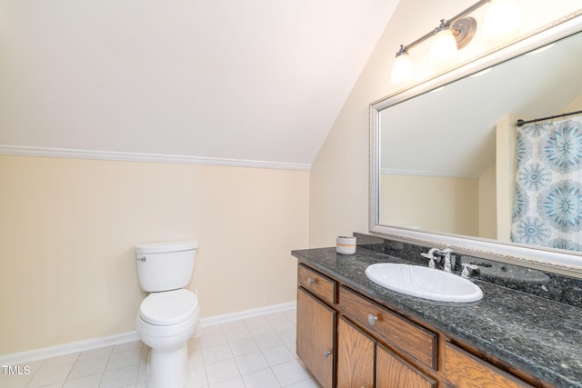 4135 Somerset Dr, Oxford, NC 27565 - full bathroom with vanity, vaulted ceiling, and tile patterned flooring